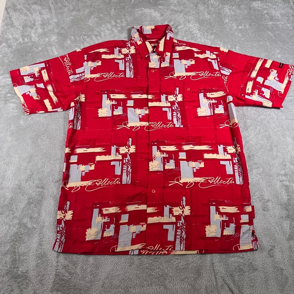 FUBU The Collection Shirt Mens Large Red Button Down Freedom USA Short Sleeve‎